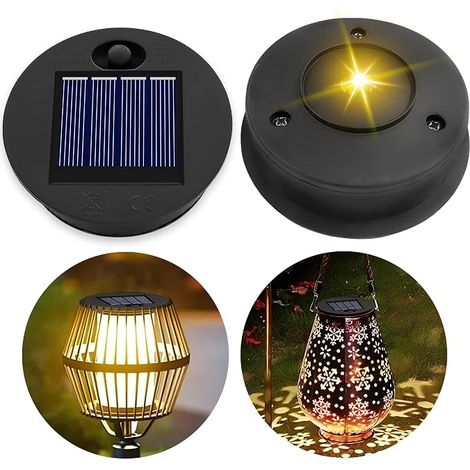Akynite Lampe Solaire de Rechange pour Lantern 7cm, Blanc Chaud, Remplacement de Couvercles Solaires, IP44 Panneau Solaire à LED pour Lanterne Solaire pour Jardin Extérieur Décoration, lot de 2 (1/5)