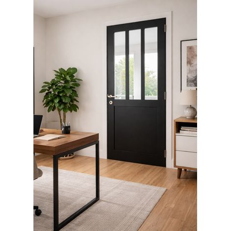 Bloc Puerta Taller Negro H204 x L73 cm Empuje Izquierda Puerta, asa Pomerol GD MENUISERIES