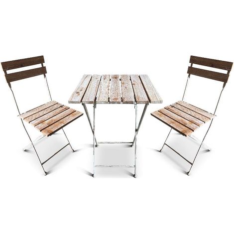 Set da Balcone Giardino Tavolo + 2 Sedie in Ferro e Legno 51 x 51 cm (1/2)