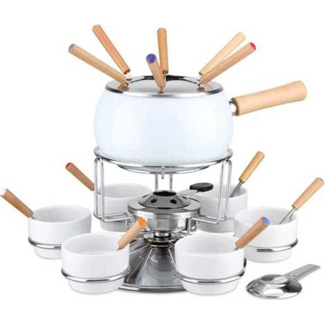 Set di 23 pezzi di fonduta smaltata lucida bianca Eva