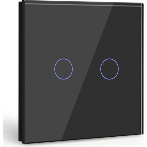 Gang 1 Way Touch Switch, Black Light Switch with LED Display, Crystal Glass Panel Touch Switch with Touch Sensor, No Neutral Wire (1/5)