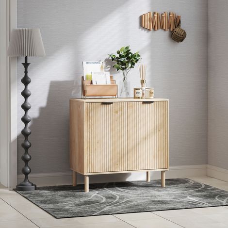 Chariot multifonctionnel à 2 niveaux avec plateau réglable à 3 niveaux, chariot de rangement avec pieds en pin, pour salon et chambre, 78 x 40 x 77,5 cm, coloris chêne (1/5)