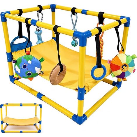 Parc de jeu pour chiots 60 x 40 x 43 cm Centre de jeu en PVC avec 8 jouets suspendus et hamac Centre d'activités pour petits chiens et chats Aire de jeux d'intérieur (1/5)