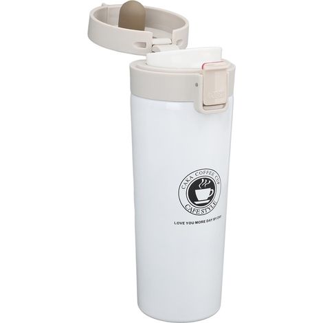 Mug isotherme de voyage en acier inoxydable, 500 ml, avec couvercle, blanc. (1/5)