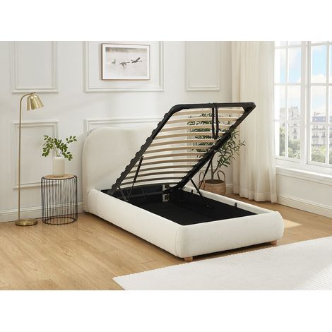 Lit coffre 90 x 190 cm - Tissu bouclette - Blanc - VANARI (1/4)