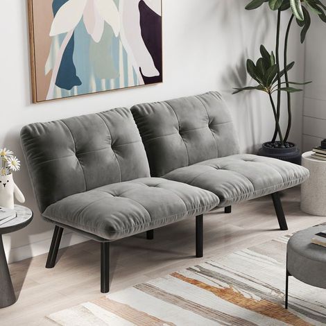 Clic-Clac 162x81x76 cm Velours Gris Design Moderne - Canapé Clic-Clac - 2 Places, Lit d'appoint Pliable, Pieds Métal, Gain de place. (1/5)
