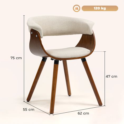 Chaise de salle à manger, tissu aspect lin, dossier incurvé, pieds en bois, beige (1/5)