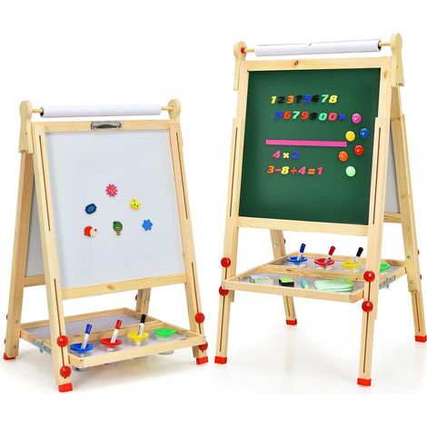 Costway – Chevalet pliable 3 en 1 pour enfants – Tableau blanc/noir et rouleau de papier – Hauteur ajustable 87-150 cm – Accessoires inclus (1/5)
