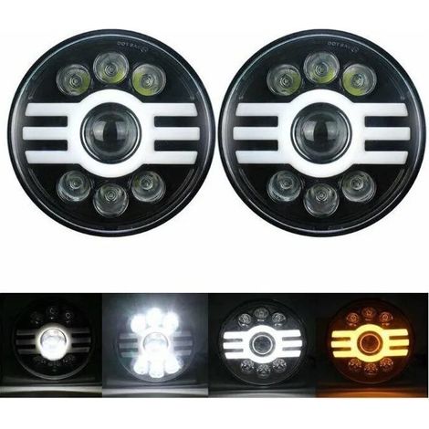2er-Set universelle 7 Zoll (18 cm) LED-Halogen-Scheinwerfer 12–24 V, Abblend- und Fernlicht, mit DRL-Tagfahrlicht, Blinker weiß/