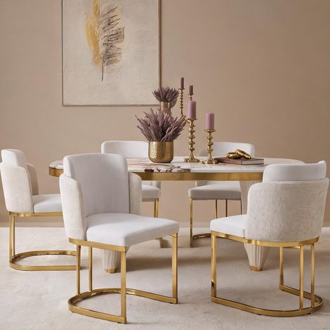 Lot de 6 chaises de salle à manger design beige et or piètement (1/5)