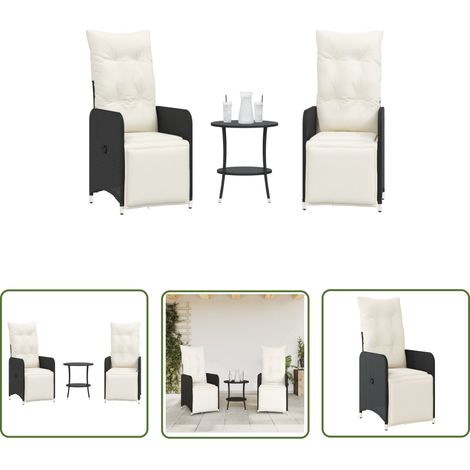 The Living Store Outdoor-Lehnstühle 2 Stk. mit Tisch Schwarz Poly-Rattan - Gartenmöbel - Lounge Sessel - Rattan Möbel - Gartenset - Esstisch Set (1/5)