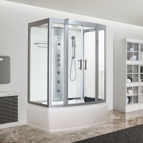 Vidalux Aegean 1500 Steam Shower AirSpa Whirlpool Bath 1500 x 900 White Glass (1/5)