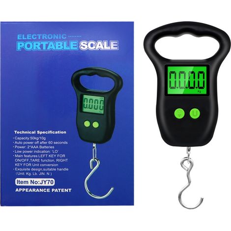 Balanza Colgante Portátil - Gancho Pequeño - Pantalla LCD Retroiluminada - Precisión 5 G - 10 Kg - Batería Incluida (1/5)