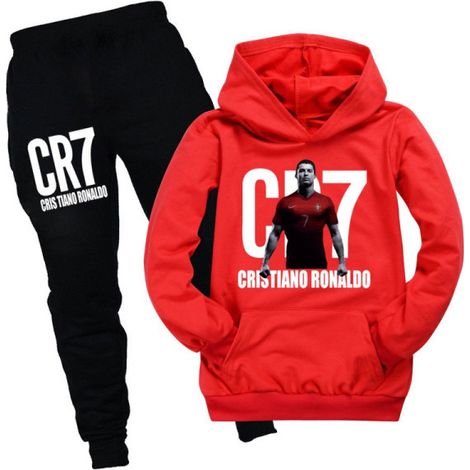 Ensemble sportif enfant CR7 Ronaldo, sweat-shirt et pantalon rouge, taille 130 cm, tenue de football garçon, survêtement junior, maillot manches longues + short assorti (1/3)