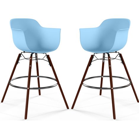 Sgabelli da Bar - Design Scandinavo - Gambe in Legno Scuro - Set di 2 - Nordika Azurro