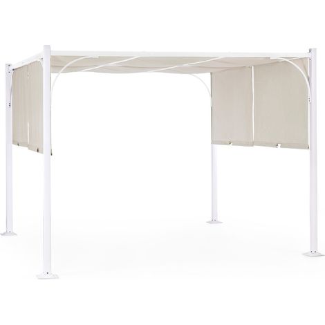 Pavillon Pergola 3x3 m mit mattweißem Stahlrahmen und taubengrauem Tuch - Cedro (1/5)