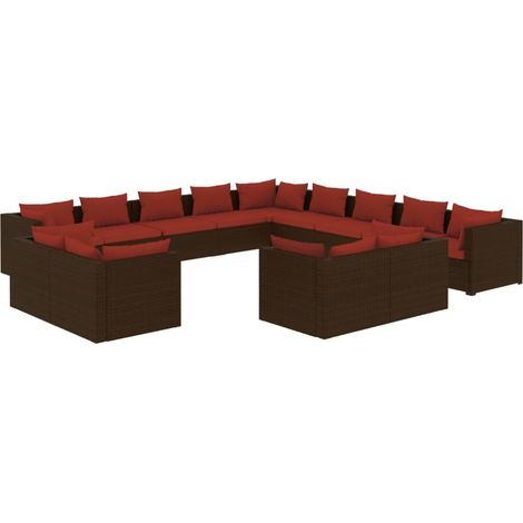 Set muebles de jardín 13 piezas cojines ratán sintético marrón vidaXL (1/5)