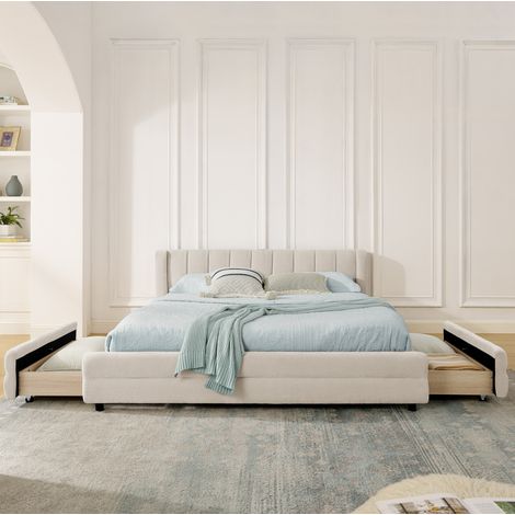 Bett Doppelbett Stauraum 140x200 Chenille Beige OKMYHOME (1/4)