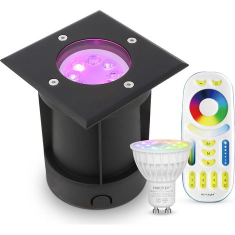 LED Bodeneinbaustrahler Schwarz eckig 230V IP67 - Leuchtmittel: GU10 RGB+CCT DIMMBAR inkl. Fernbedienung - Anzahl: 1x (1/5)