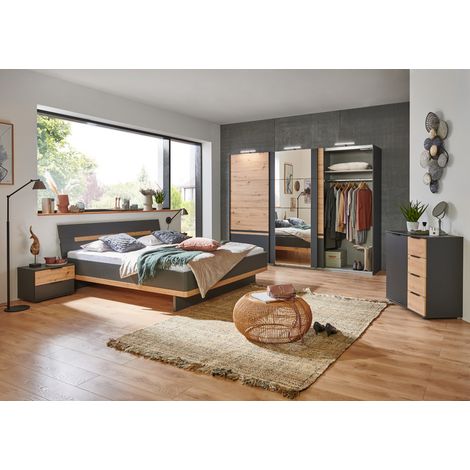 Schlafzimmer Komplett Set, 5-teilig (ohne Beleuchtung), GRANADA-43 in graphit mit Artisan Eiche (1/5)