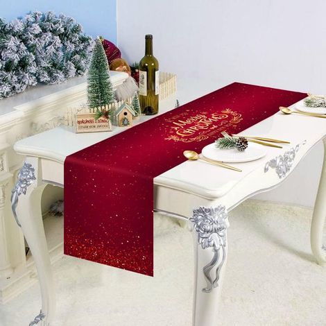 Chemin de table de Noël, longue nappe de dîner de Noel Oxford rouge imperméable et chemins de table 180 x 34 cm, nappe rectangulaire de chemins de table de Noël pour décorations de table de Noël (1/4)