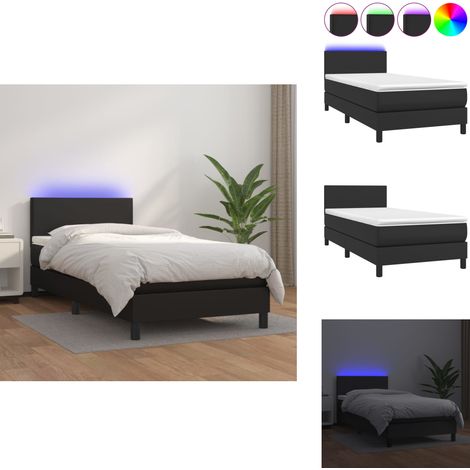 Sommier à lattes de lit avec matelas et LED Noir 90x200 cm - Lit Tapissier - Lit Avec Led - Lit Design - Sommier Avec Rangement - Matelas À Ressorts Ensachés (1/5)