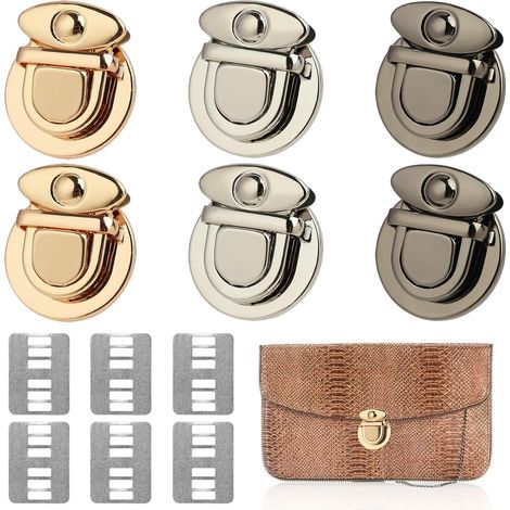 Pieces Handbag Clasps, Purse Locks, Metal Rotating Clasps, Schoolbag Clasps, Metal Locks for Handbags, Purses and Leather Craft Projects, 3 Colors (1/5)