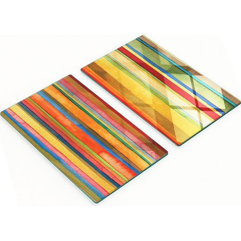 Küchenschneidebretter aus Glas mit grafischen Farbstreifen, 2 x 30 x 52 cm (1/5)