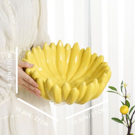 Grand bol à fruits de comptoir - 25,4 cm (10 pouces) panier à fruits en céramique en forme de banane, bol porte-clés pour la table d'appoint, centre de table décoratif pour le comptoir ou la table à m (1/4)