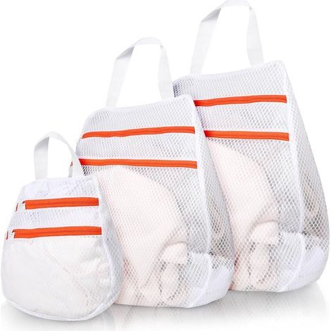 Paquete de 3 bolsas para ropa sucia con doble cremallera y asas, 30/40/50 cm, blancas (1/5)
