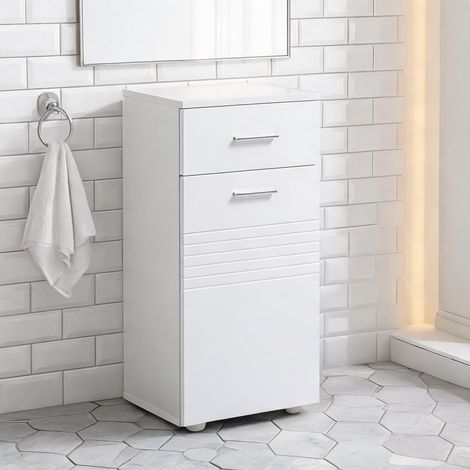 Meuble bas de salle de bain blanc avec placard tiroir et plateau (1/5)