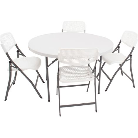 TRUTZHOLM Campingset rund Klapptisch rund Ø 120 cm mit 4 Klappstühlen Kunststoff / Stahl pulverbeschichtet Campingtisch Partytisch (1/5)