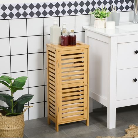 Mueble de baño con puerta de lamas, 2 compartimentos, bambú, natural, 30 x 19,9 x 70 cm HAVRYA (1/5)