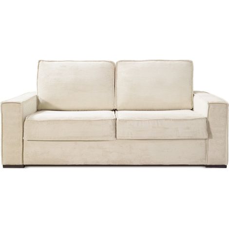 Canapé convertible 3 places en velours côtelé beige - Ouverture express - Couchage quotidien - Matelas HD 140 x 190 - Mattia (1/5)