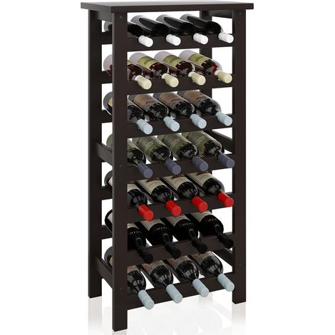Étagère à vin en Bambou, Support d'affichage de 28 Bouteilles avec Plateau de Table, étagères de Rangement sur Pied à 7 Niveaux pour Cuisine, Garde-Manger, Cave, Bar (Marron foncé) (1/5)