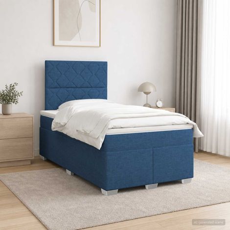 vidaXL Lit boxspring avec matelas Bleu 120 x 190 cm Tissu (1/5)