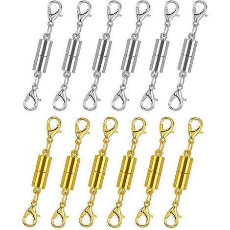 Ensemble de 12 fermoirs et anneaux magnétiques pour colliers. Rallonge pour collier. Plaqué or et argent (standard). (1/4)