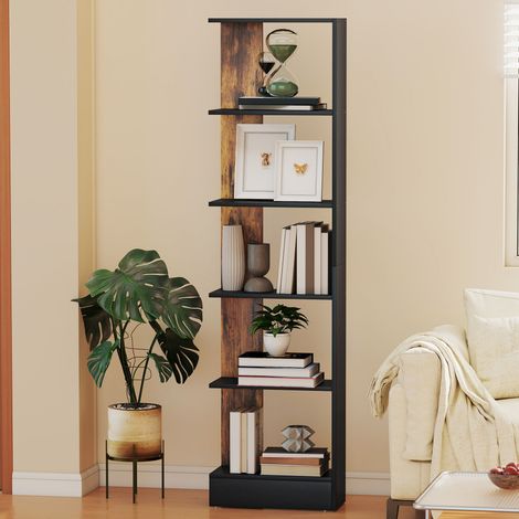 Libreria Moderna Salvaspazio a 5 Ripiani in Legno 45x21x170 cm, Marrone e Nero (1/5)