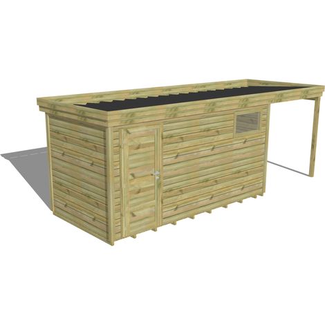 ABRI DE JARDIN bois Pin autoclave 27mm - 6,34x2,14m / 13,6m2 - Bac acier - Plancher bois (1/5)