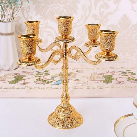JSSEVN - Candelabro metálico vintage para bodas, Navidad y decoración de fiestas (dorado, 5 brazos) (1/5)