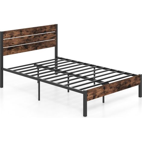 Letto piattaforma metallo testiera alta barra silenziosa struttura matrimoniale marrone (1/4)