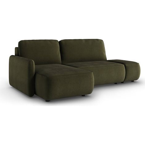 Divano Letto con Penisola Rezzo, Contenitore, Reclinabile, Cuscini Sfoderabili, 229x148 cm Verde