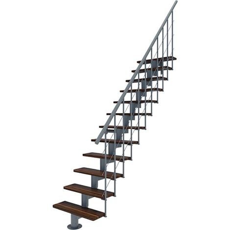 Escalier droit 12 marches - Hauteur à franchir 2.59 à 3.12m - Largeur 80cm - Structure grise et marche noyer - COMFO80/I/GN-12