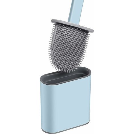 Brosse de toilette en silicone avec support, antibactérienne, à suspendre, pour salle de bain, bleue.- (1/5)