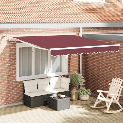 Store banne-Auvent rétractable automatique avec LED bordeaux 300x250 cm (1/5)
