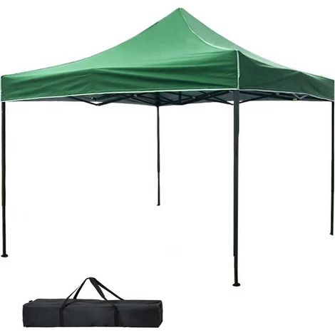 Tonnelle 3 x 3 mètres Pliable Tissu Polyester imperméable Structure en métal refermable à accordéon, Tente portative Jardin extérieur + Sac de Transport (Vert) (1/5)