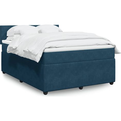 vidaXL Sommier à lattes de lit et matelas bleu 140x190 cm velours (1/5)