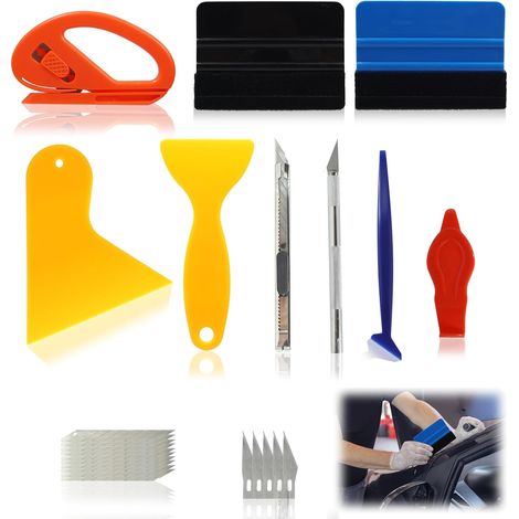 10 Pièces Kit Outils De Pose Film Auto, Raclette Avec Feutrine, Outil De Précision, Coupe-Film Et Spatules Plastique Pour Application De Film Et Vinyle Sans Bulles (1/5)