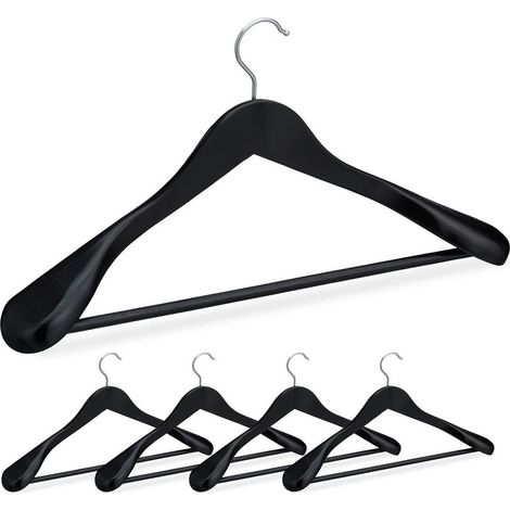 Cintre costume épaule large, Bois en set 5 Cintres chemises, Crochet 360, traverse pantalon, noir (1/5)