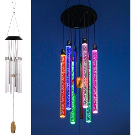 Carillon solaire avec six tubes LED changeant de couleurs pour extérieur décoration de jardin et terrasse cadeau original (1/5)